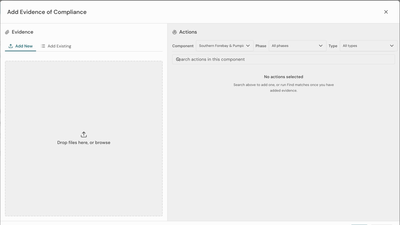 The evidence drawer with uploaded files