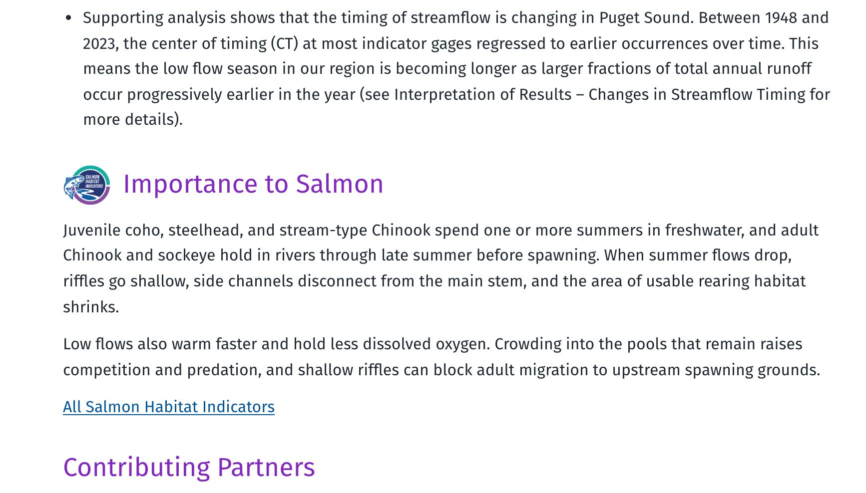 Summer Low Flow in Streams and Rivers, outlined: Importance to Salmon section